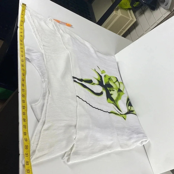 White green floral print shark bite hem tunic shift dress beach dress size large - Picture 7 of 12